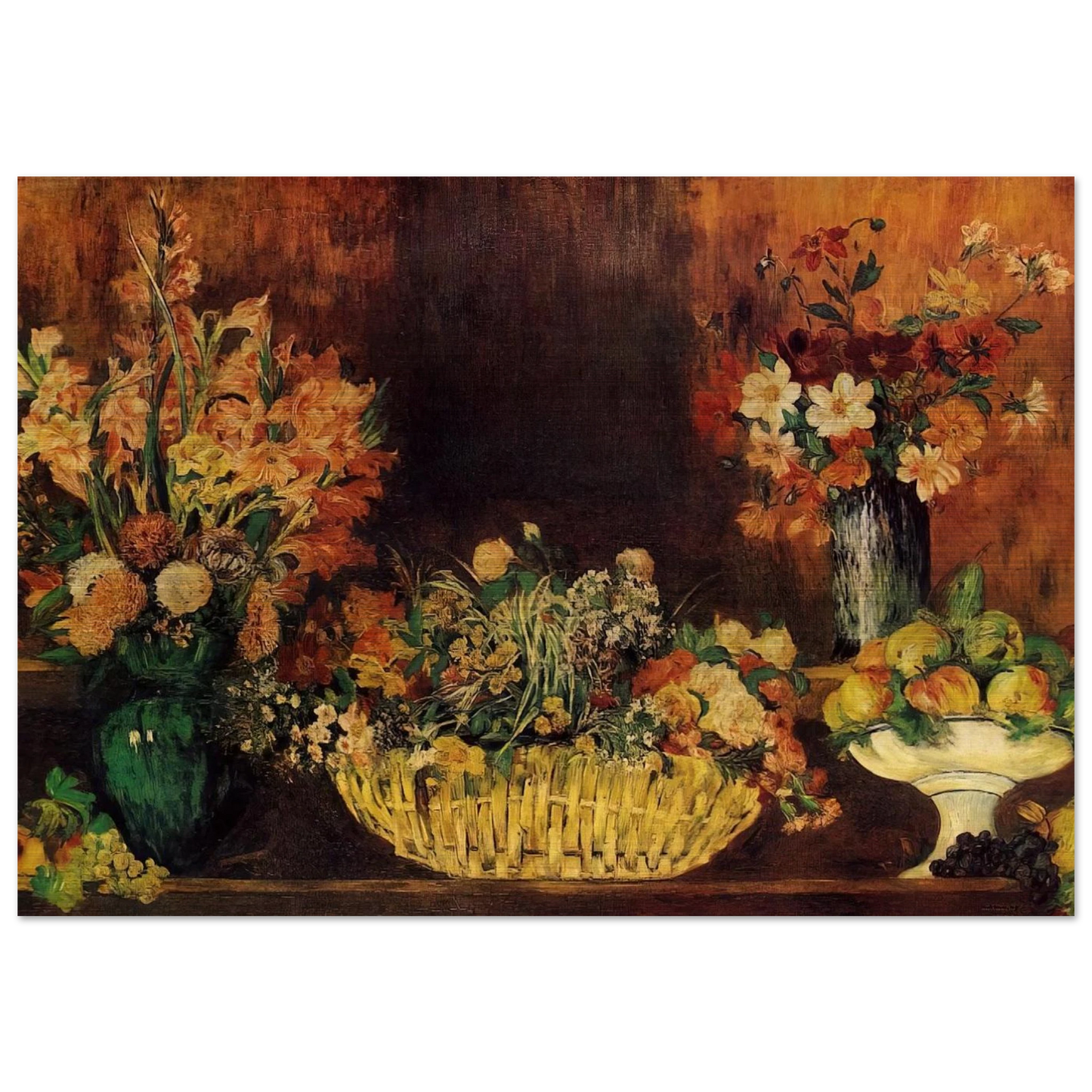 Vase, Basket of Flowers and Fruit - Pierre-Auguste Renoir Brushed Aluminum Print - 70x100 cm / 28x40 inches | Pierre-Auguste Renoir Aluminum Print | Pierre-Auguste Renoir Prints