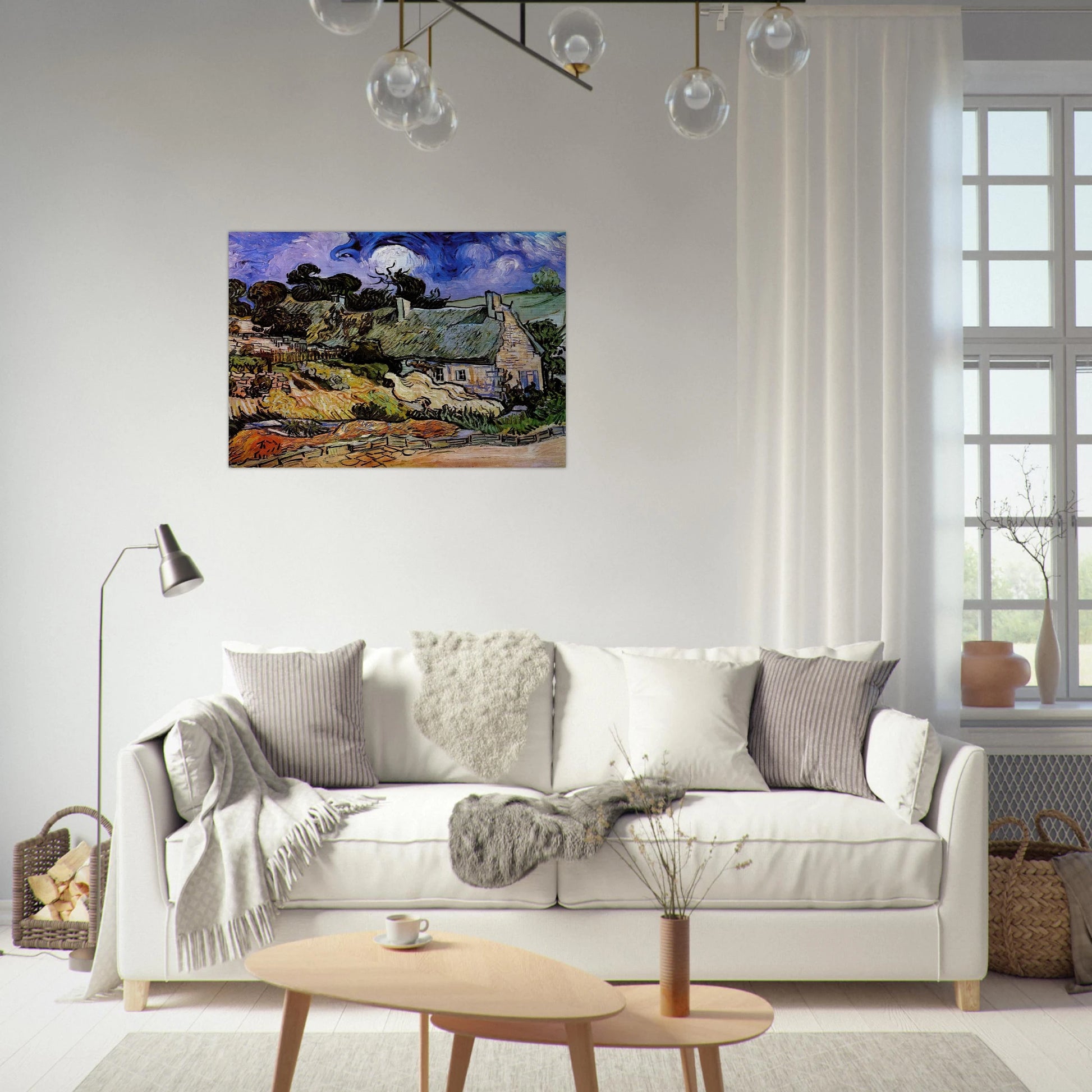 Houses with Thatched Roofs, Cordeville - Vincent van Gogh Brushed Aluminum Print - 70x100 cm / 28x40 inches | Vincent van Gogh Aluminum Print | Vincent van Gogh Prints