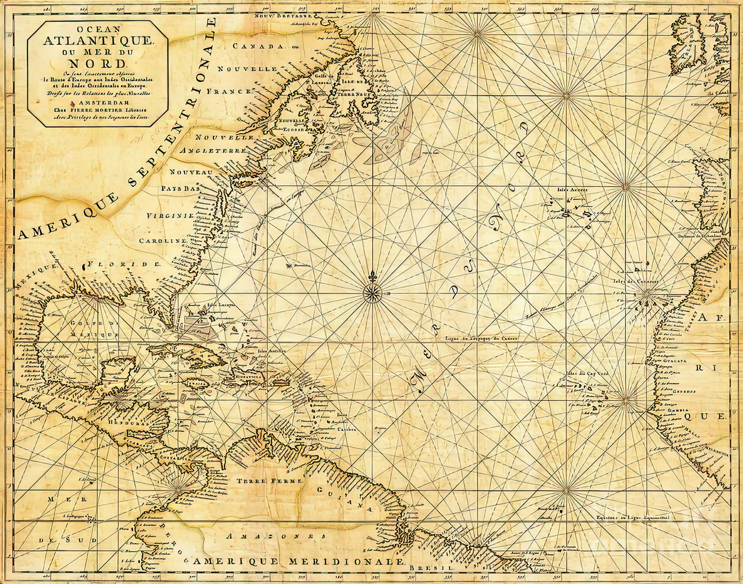 Atlantic Ocean Caribbean Sea Map | Vintage Maritime Art Print | RedKalion