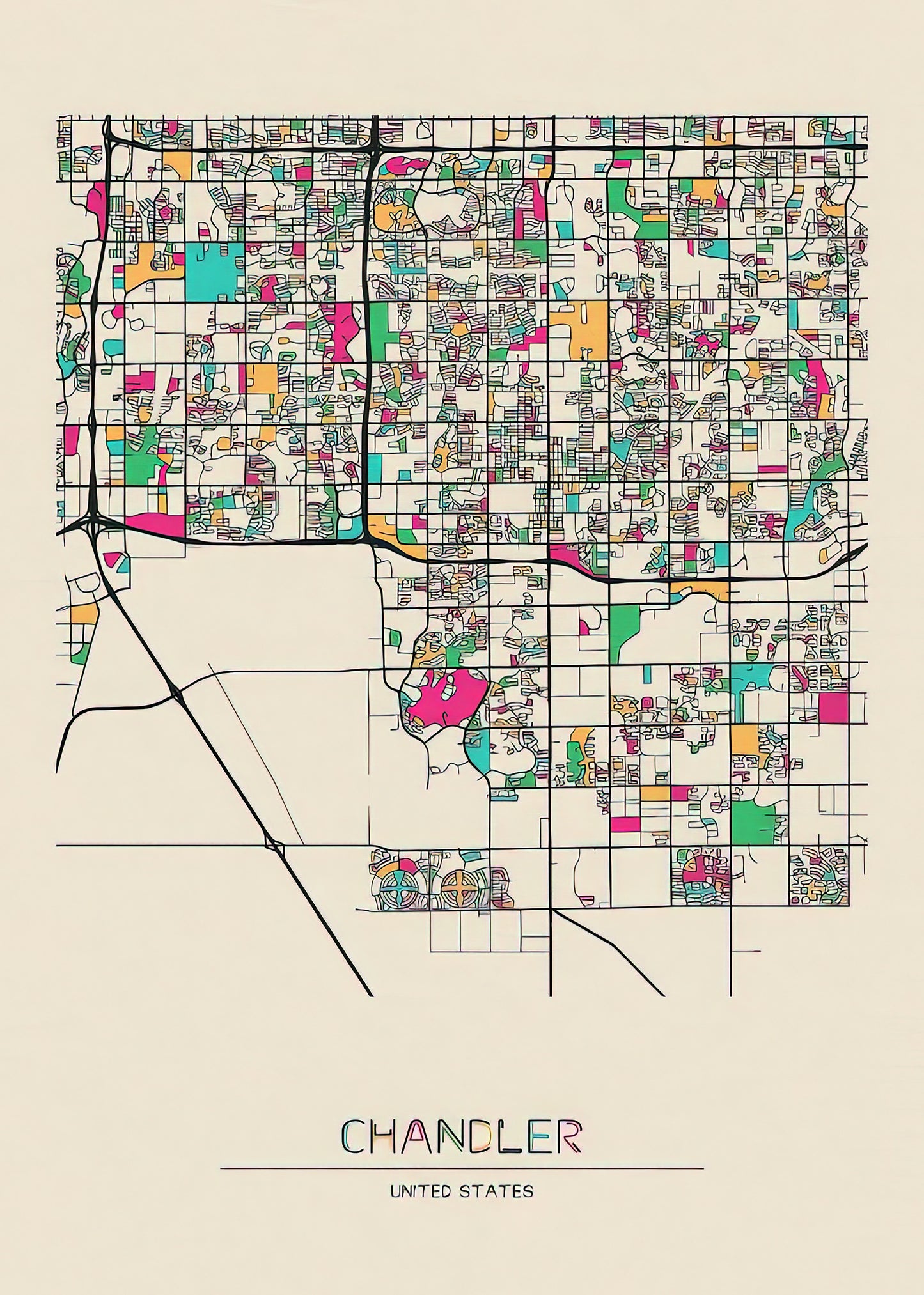 City Map of Chandler AZ Art Print | Premium Cartographic Art | RedKalion