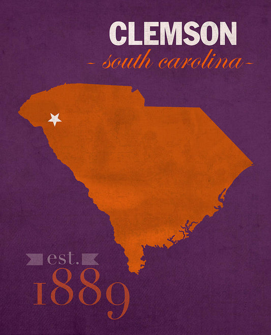 Clemson SC Map Art Print | University Tigers College Town Poster | RedKalion