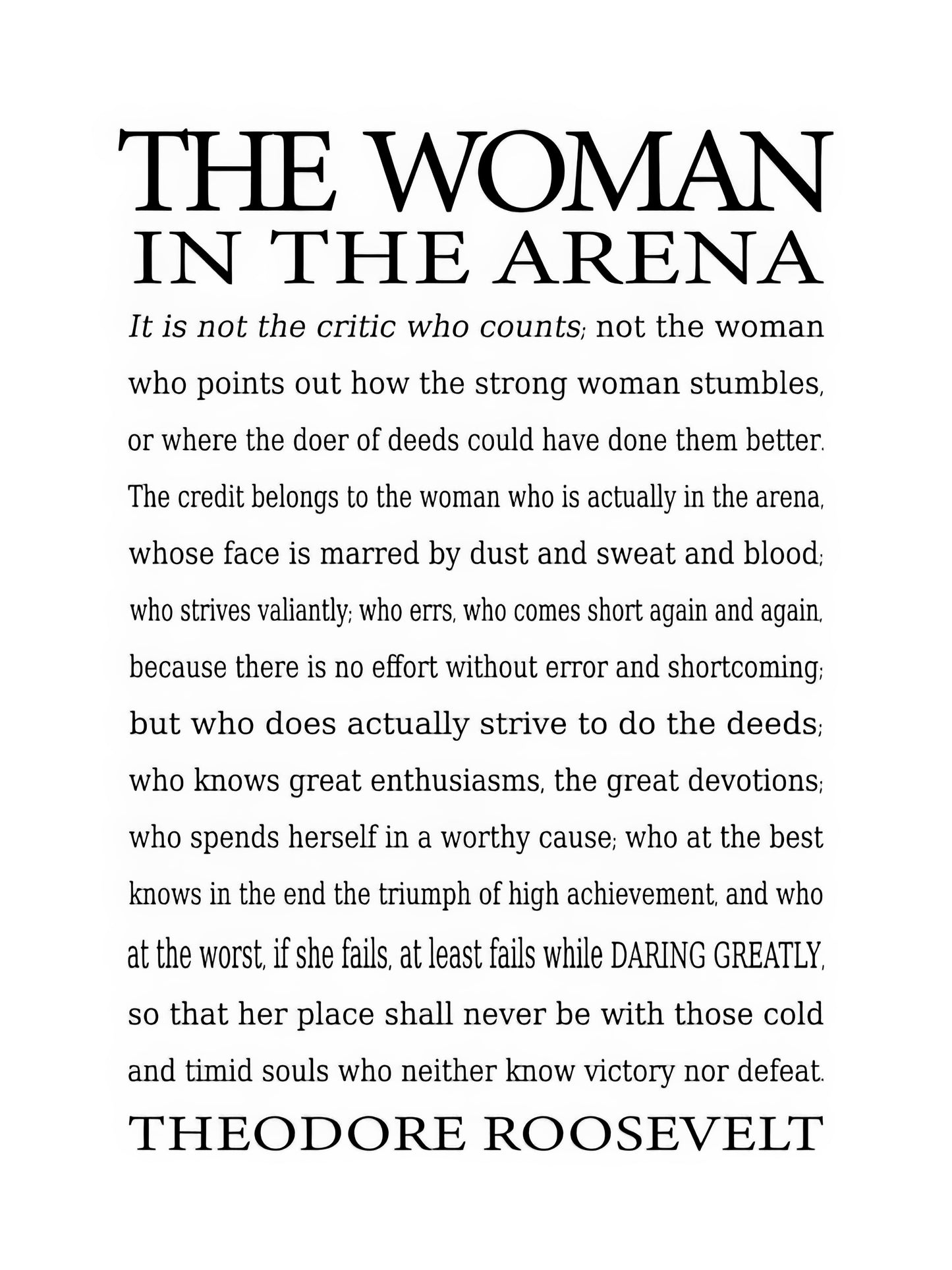 Daring Greatly Quote Art Print: Theodore Roosevelt's Arena Speech | RedKalion