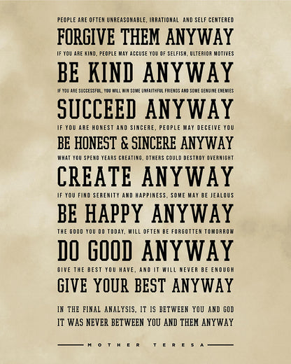 Do It Anyway Poem Art Print | Mother Teresa Poem Fine Art Print | RedKalion