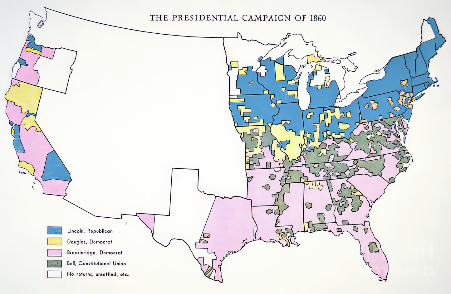 Election of 1860 Drawing Art Print | Historical Campaign Map | RedKalion