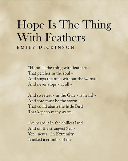 Emily Dickinson Poem Art Print | Hope Is The Thing With Feathers | RedKalion