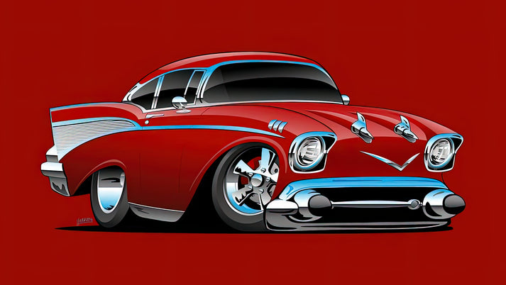 Hot Rod Cartoon Art Print: Classic American 57 Design | RedKalion