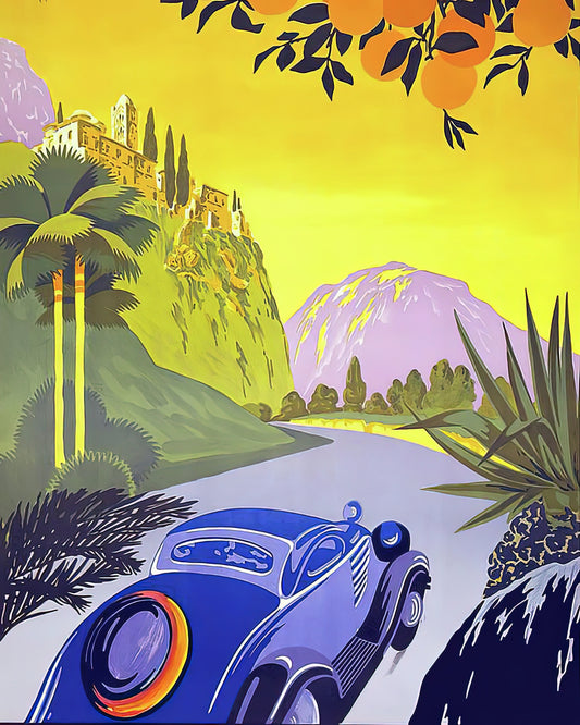 Travel Artwork: Vintage Travel Poster of Classic Car Journey | RedKalion Fine Art Print
