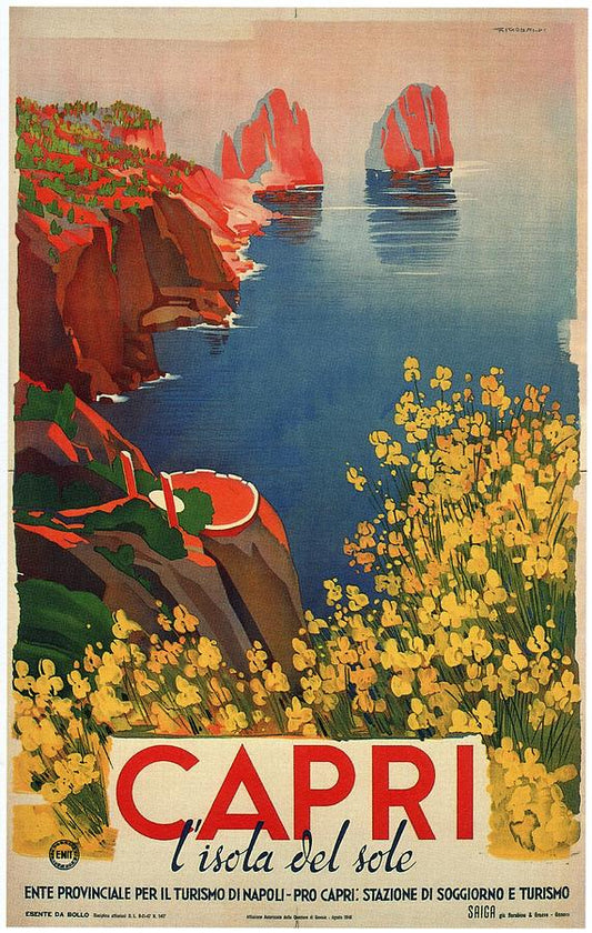 Travel Poster Retro Art Print: Capri Island Bay of Naples | RedKalion