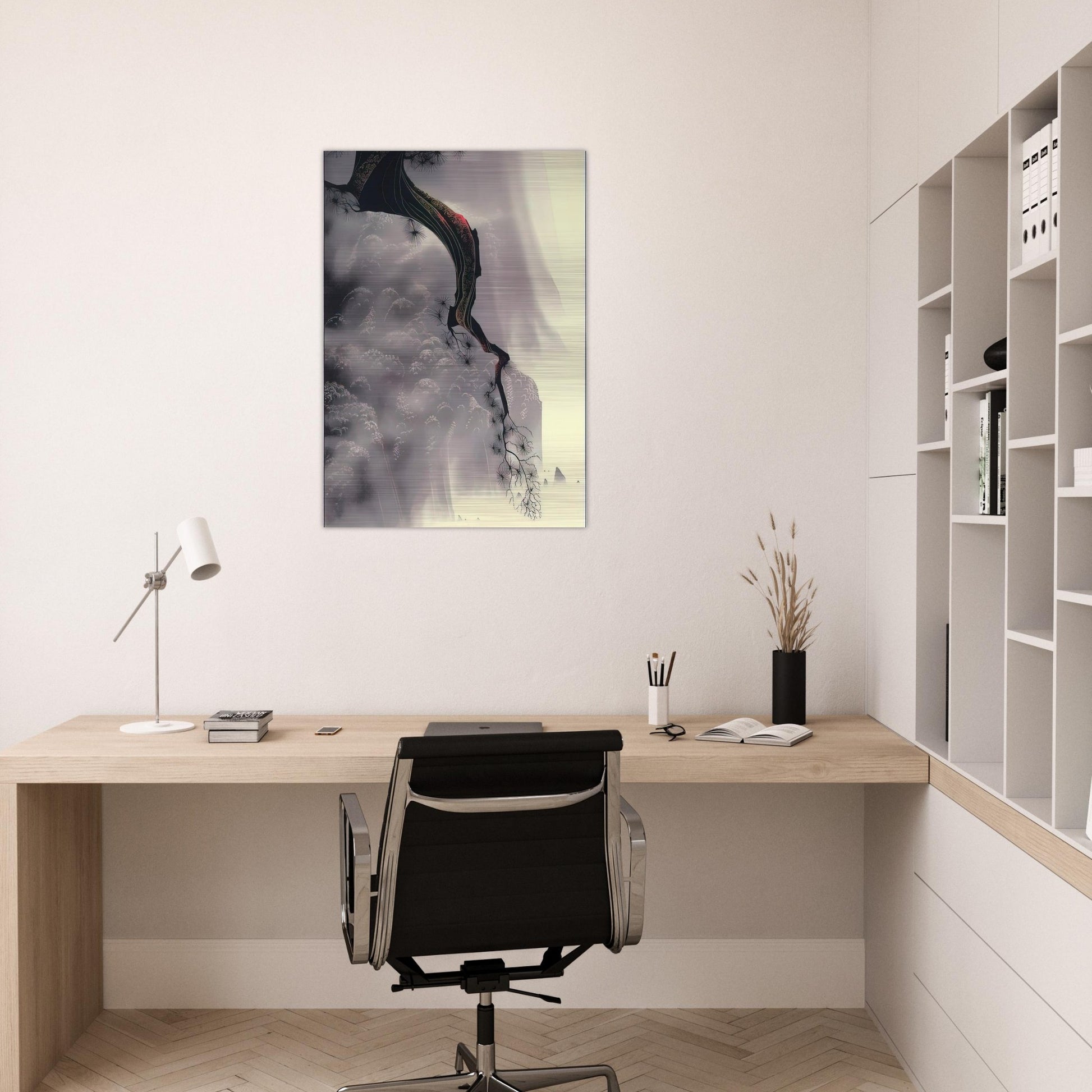 Through the Fog - Eyvind Earle Brushed Aluminum Print - 70x100 cm / 28x40 inches | Eyvind Earle Aluminum Print | Eyvind Earle Prints