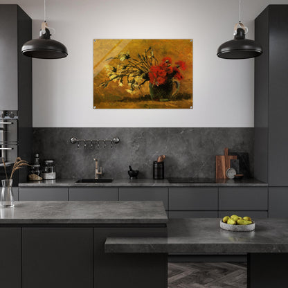 Vase with Red and White Carnations on a Yellow Background - Vincent van Gogh Acrylic Print - 70x100 cm / 28x40″ inches
