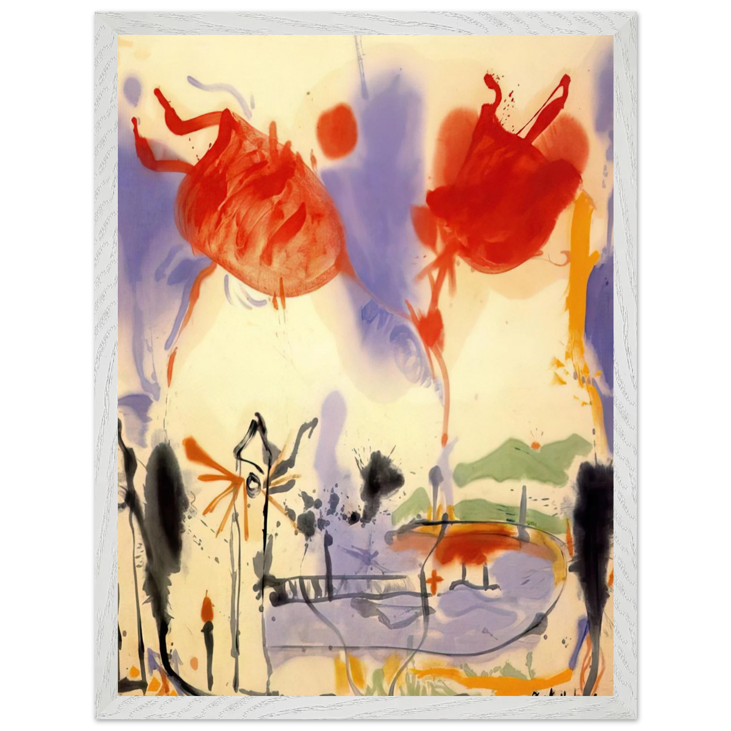 Helen Frankenthaler - Round Trip - 1957 Wall art - 28x43  cm / XL (11x17 inches) - Premium Wooden Framed Poster With Fine Art Paper-canvas - Black frame