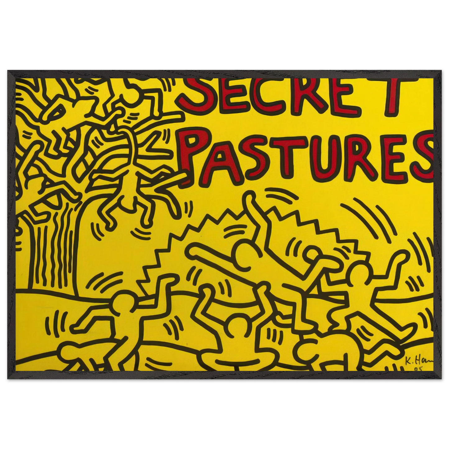 A POSTER FOR THE BILL T JONES AND ARNIE ZANE PERFORMANCE PIECE SECRET PASTURES 1984 N1 - Keith Haring 70x100 cm / 28x40 inches Framed Art Print – Black Wooden Frame | Keith Haring Art For Sale