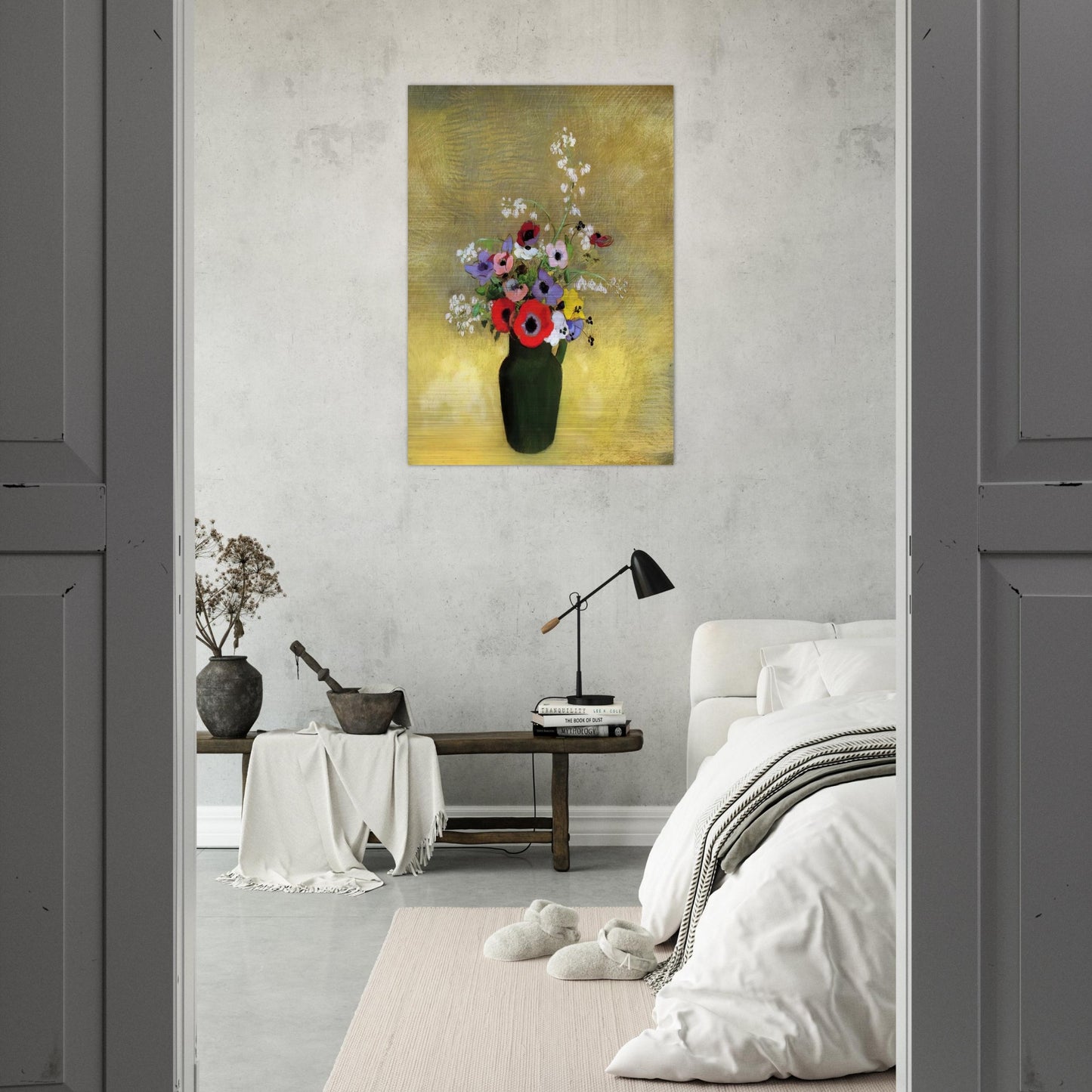 FLOWERS IN A GREEN PITCHER - Odilon Redon Brushed Aluminum Print - 70x100 cm / 28x40 inches | Odilon Redon Aluminum Print | Odilon Redon Prints