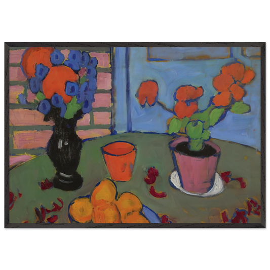 STILL LIFE WITH FLOWERS AND ORANGES 1909 - Alexej von Jawlensky 70x100 cm / 28x40 inches Framed Art Print – Black Wooden Frame