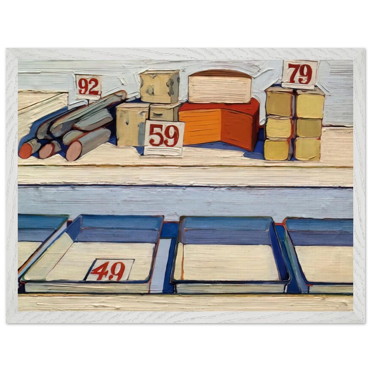Wayne Thiebaud - Delicatessen Counter - 1962 Wall Art - 21x29.7 cm / 8x12" - Premium Wooden Framed Poster With Fine Art Paper-canvas - Black frame