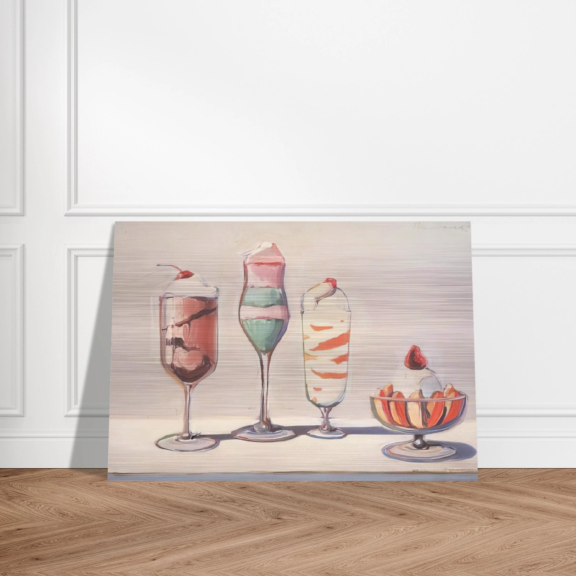 Four Sundaes - Pop Art - Wayne Thiebaud Brushed Aluminum Print - 70x100 cm / 28x40 inches | Wayne Thiebaud Aluminum Print | Wayne Thiebaud Prints