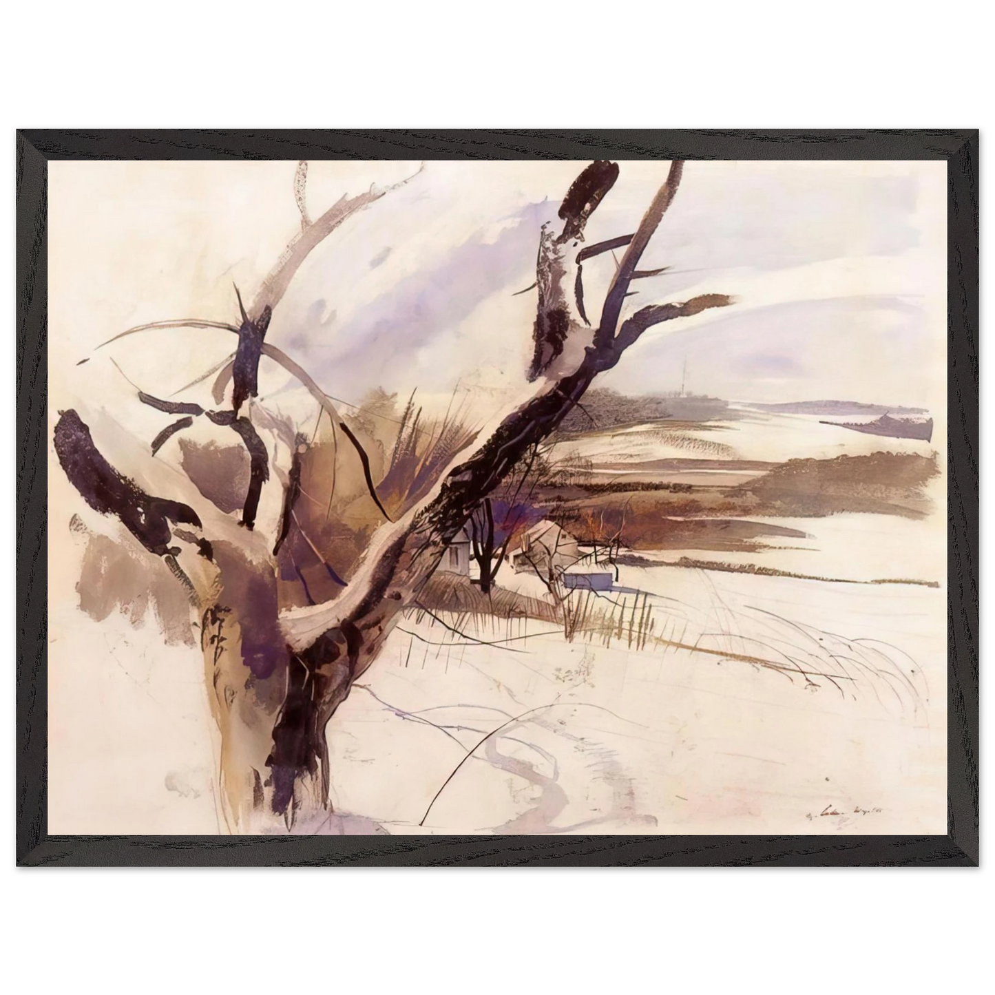 Andrew Wyeth - WINTER FARM SCENE Wall Art - 30x40 cm / 12x16 inches - Premium Wooden Framed Poster With Fine Art Paper-canvas - White frame