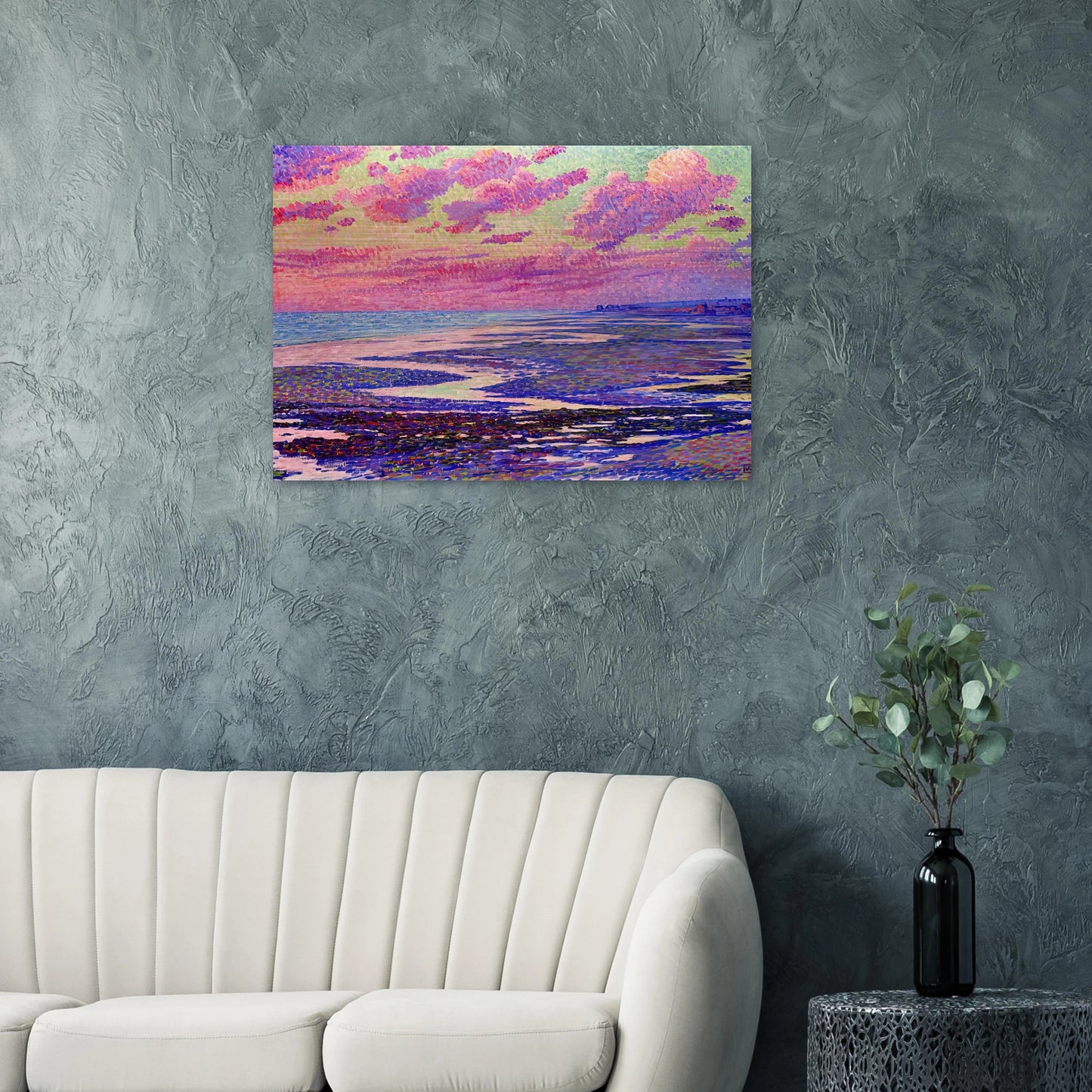 THE BEACH AT AMBLETEUSE AT LOW TIDE 1900 - Theo van Rysselberghe Brushed Aluminum Print - 70x100 cm / 28x40 inches | Theo van Rysselberghe Aluminum Print | Theo van Rysselberghe Prints