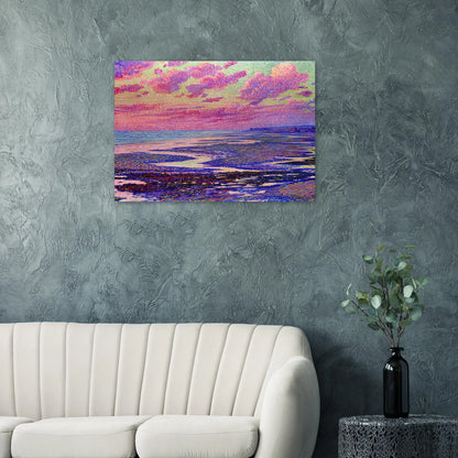 THE BEACH AT AMBLETEUSE AT LOW TIDE 1900 - Theo van Rysselberghe Brushed Aluminum Print - 70x100 cm / 28x40 inches | Theo van Rysselberghe Aluminum Print | Theo van Rysselberghe Prints