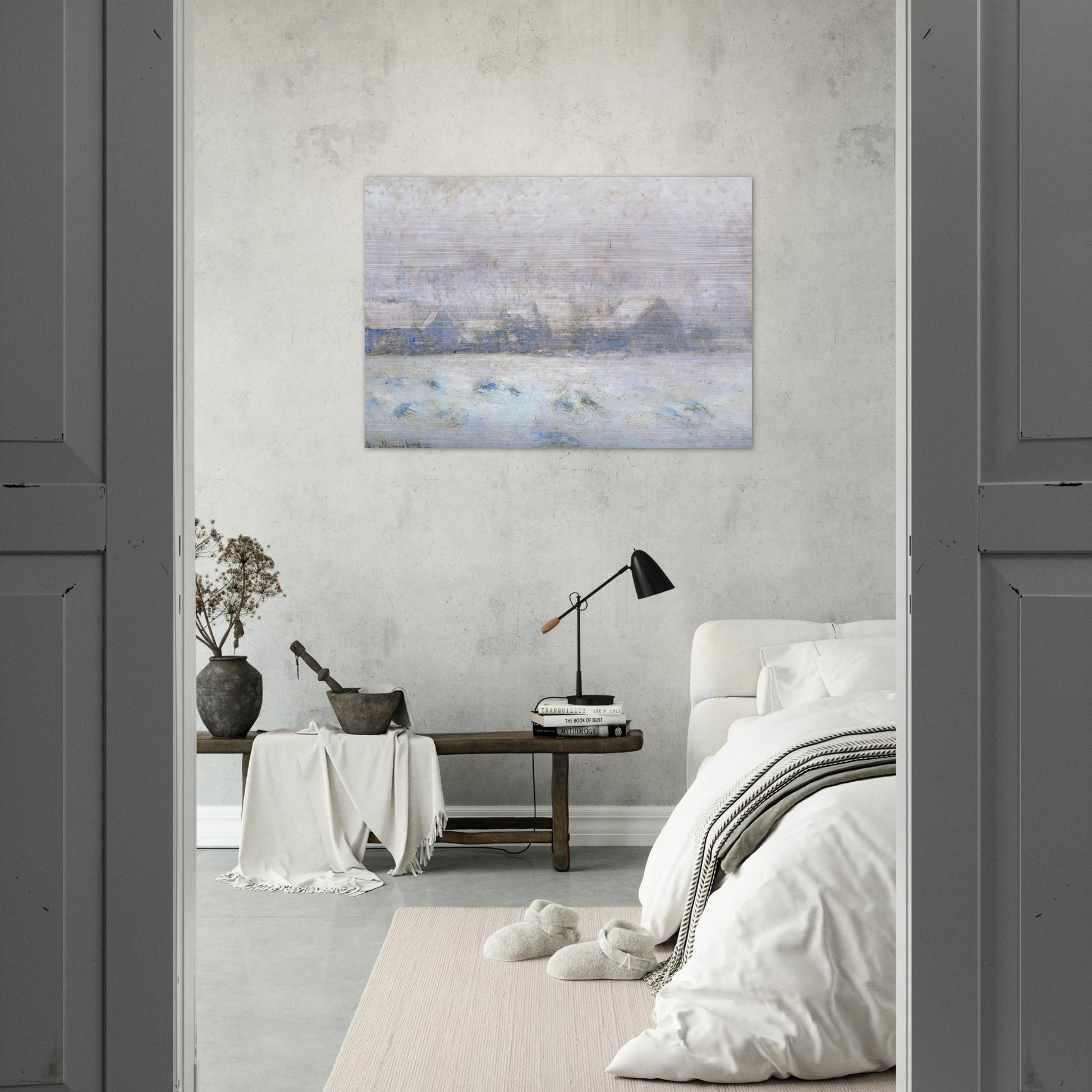Snow Effect, Giverny - claude monet Brushed Aluminum Print - 70x100 cm / 28x40 inches | claude monet Aluminum Print | claude monet Prints