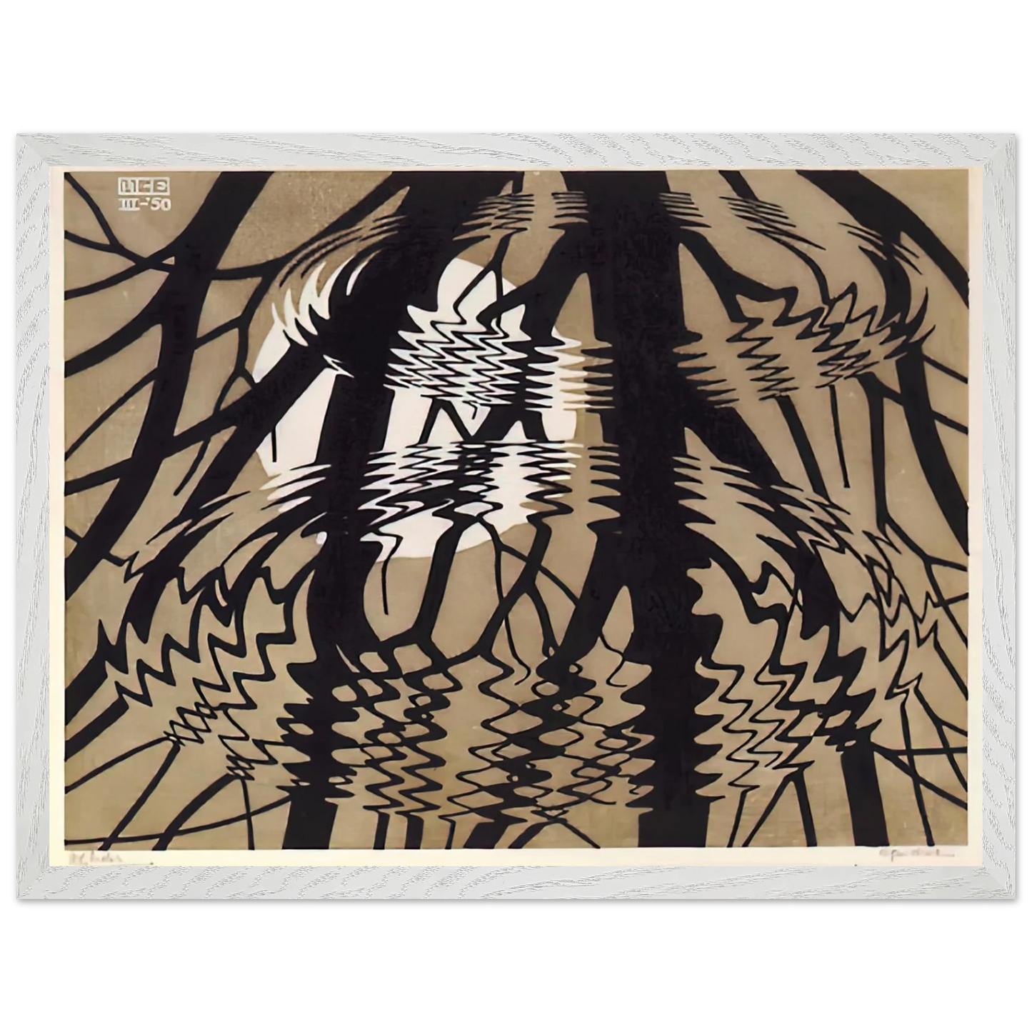 MC Escher - RIPPLED SURFACE COLOUR Wall Art - 21x29.7 cm / 8x12" - Premium Wooden Framed Poster With Fine Art Paper - White frame