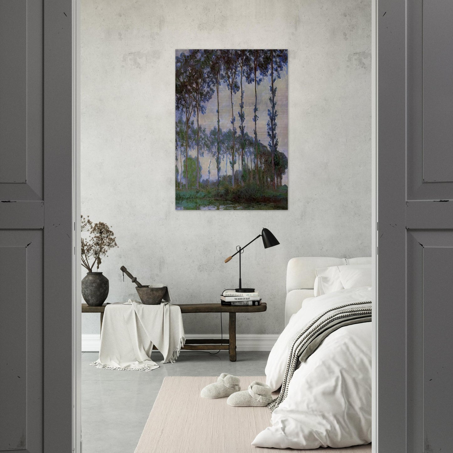 Poplars on the Banks of the River Epte, Overcast Weather - claude monet Brushed Aluminum Print - 70x100 cm / 28x40 inches | claude monet Aluminum Print | claude monet Prints