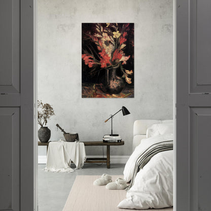 Vase with Red Gladioli - Vincent van Gogh Brushed Aluminum Print - 70x100 cm / 28x40 inches | Vincent van Gogh Aluminum Print | Vincent van Gogh Prints
