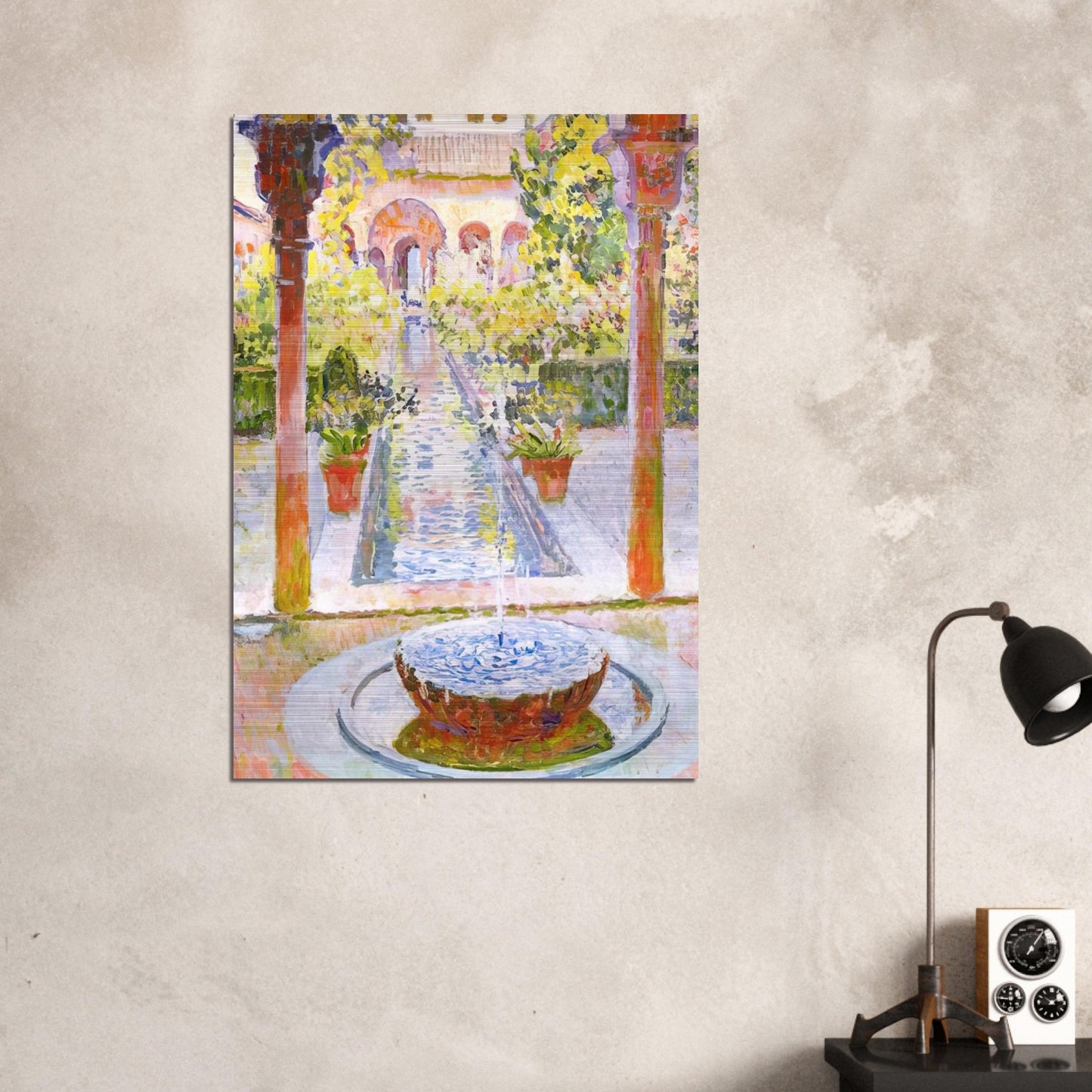 THE GARDENS OF GENERALIFE IN GRENADA 1913 - Theo van Rysselberghe Brushed Aluminum Print - 70x100 cm / 28x40 inches | Theo van Rysselberghe Aluminum Print | Theo van Rysselberghe Prints