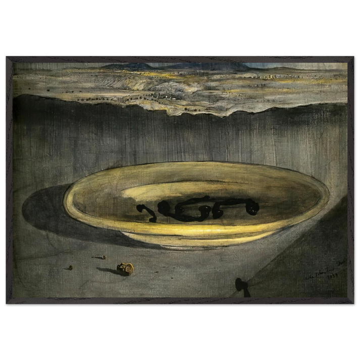 LANDSCAPE WITH TELEPHONES ON A PLATE - Salvador Dali 70x100 cm / 28x40 inches Framed Art Print – Black Wooden Frame