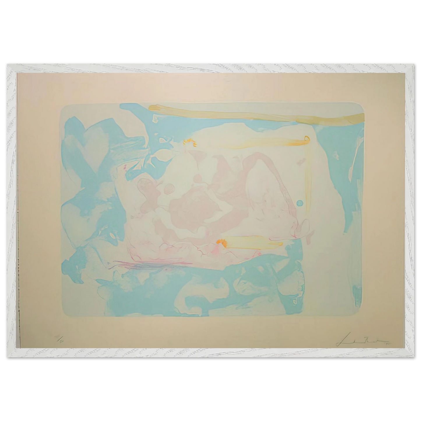 Helen Frankenthaler - Reflections III - 1995 Wall art - 28x43  cm / XL (11x17 inches) - Premium Wooden Framed Poster With Fine Art Paper-canvas - White frame