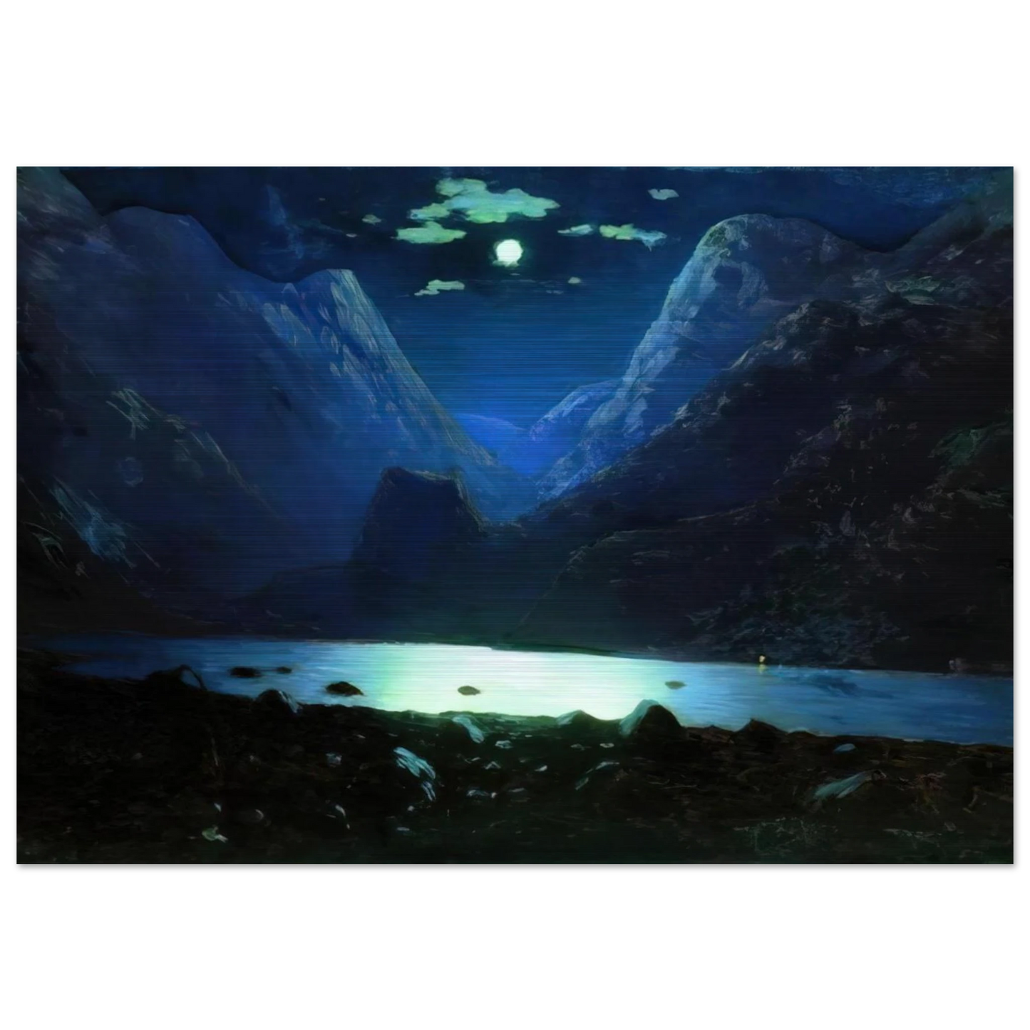 Daryal pass. Moonlight Night - Arkhyp Kuindzhi Brushed Aluminum Print - 70x100 cm / 28x40 inches | Arkhyp Kuindzhi Aluminum Print | Arkhyp Kuindzhi Prints