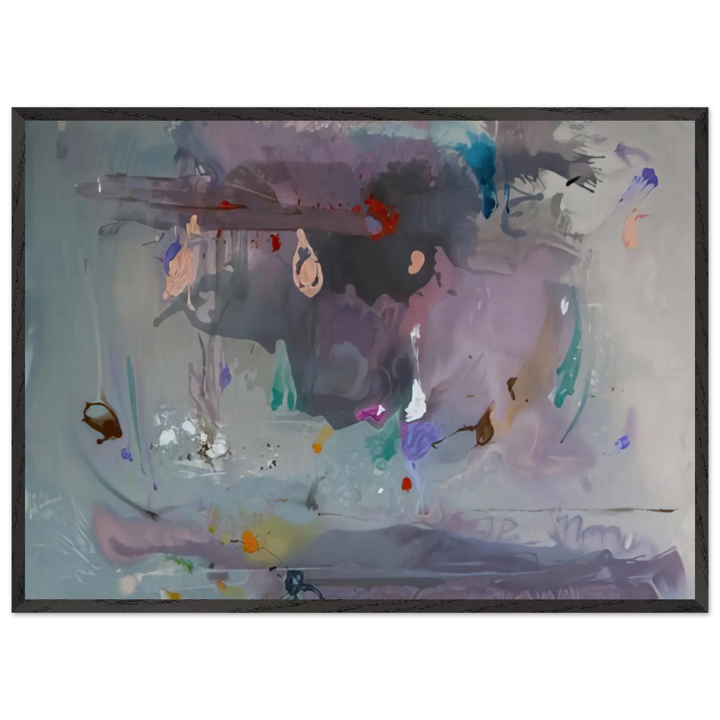 Helen Frankenthaler - Grey Fireworks - 2000 Wall art - 21x29.7 cm / 8x12" - Premium Wooden Framed Poster With Fine Art Paper - White frame