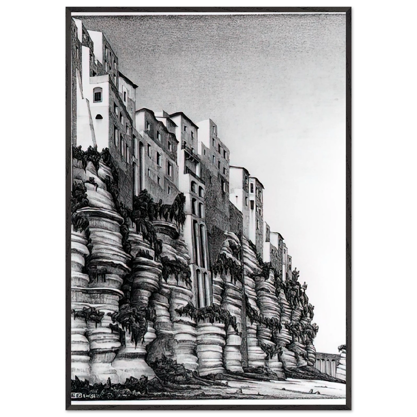 MC Escher - TROPEA CALABRIA Wall art - 27x35 cm / 11x14 inches - Premium Wooden Framed Poster With Fine Art Paper-canvas - Black frame