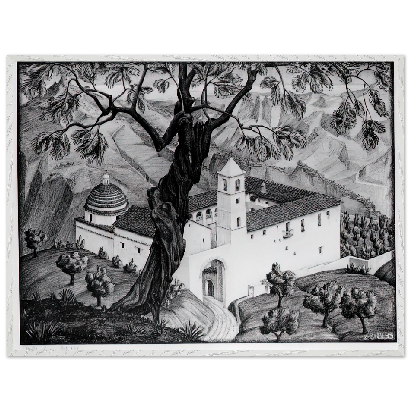 MC Escher - CLOISTER NEAR ROCCA IMPERIALE CALABRIA Wall Art - 60x80 cm / 24x32 inches - Premium Wooden Framed Poster With Fine Art Paper-canvas - Black frame