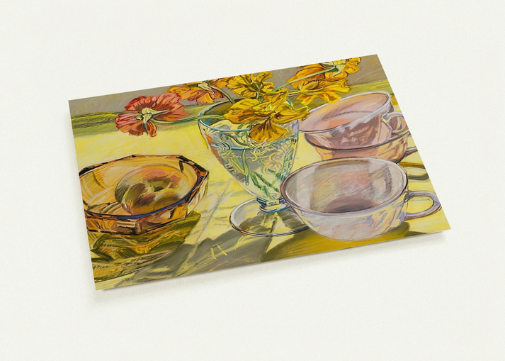 NASTURTIUMS AND PINK CUPS 1981 By Janet Fish Pack of 10 Post Cards | Janet Fish Post Cards | A6 (10.5 x 14.8 cm) - 4.1 x 5.8 inches