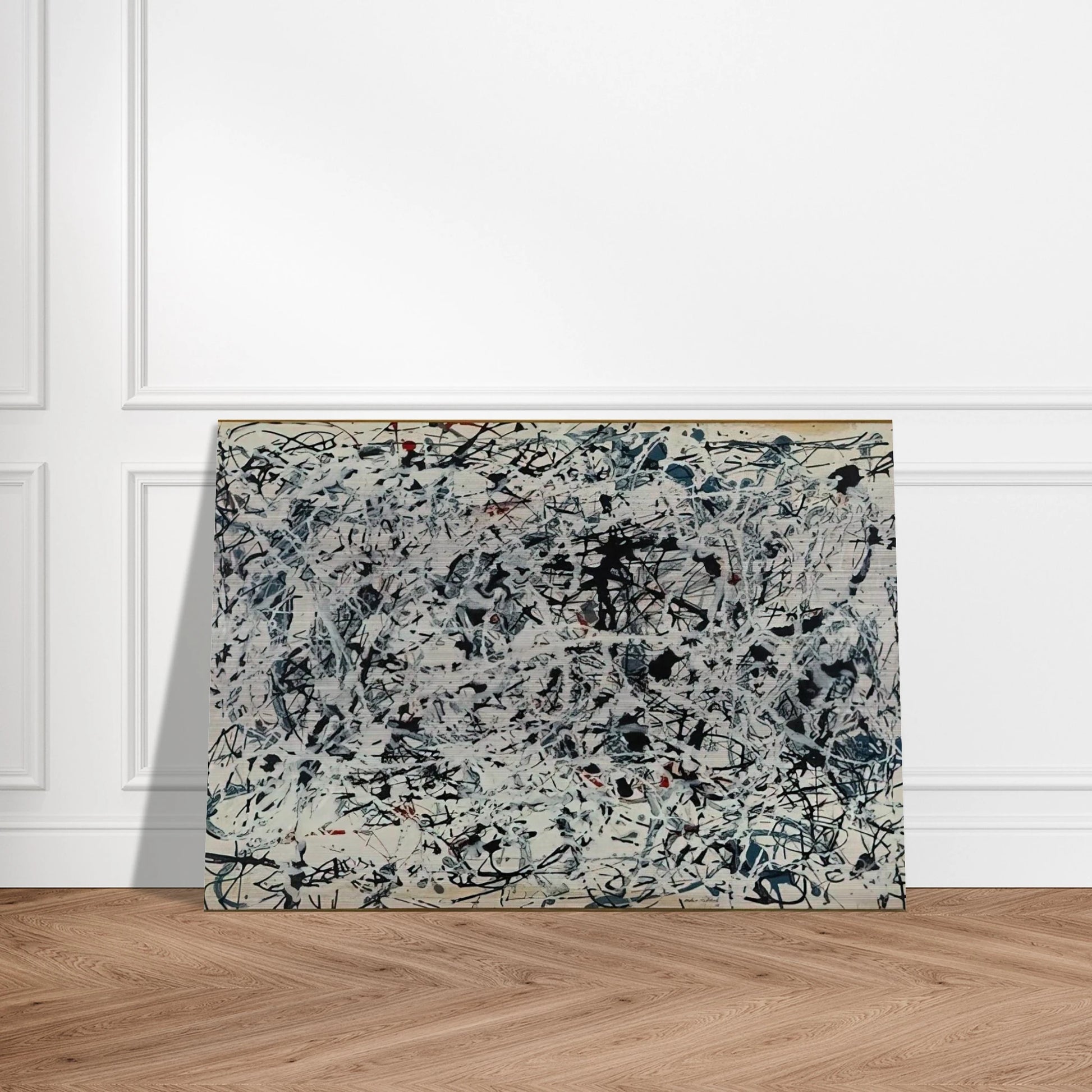 COMPOSITION WHITE BLACK BLUE AND RED ON WHITE 1948 - Jackson Pollock Brushed Aluminum Print - 70x100 cm / 28x40 inches | Jackson Pollock Aluminum Print | Jackson Pollock Prints