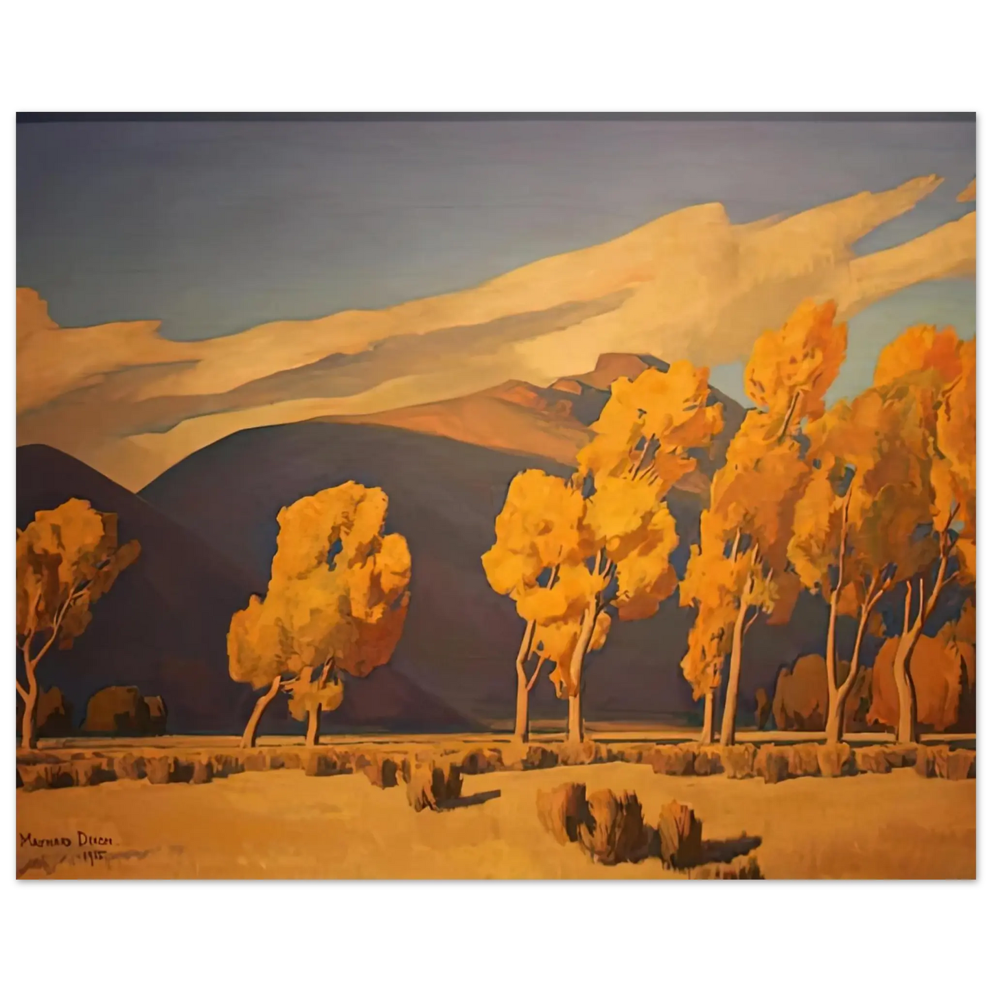 Maynard Dixon - NOVEMBER IN NEVADA 1935 Wall art - 27x35 cm / 11x14 Inches - Premium Wooden Framed Poster With Fine Art Paper - White frame