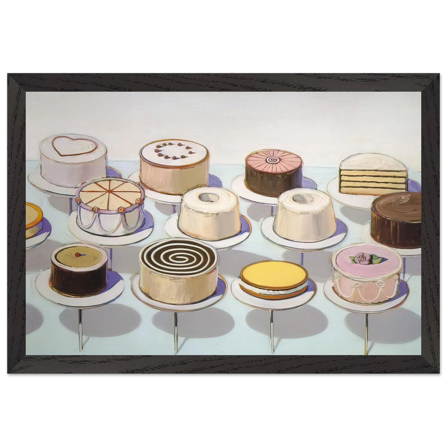 Wayne Thiebaud - Cakes - 1963 Wall Art - 30x40 cm / 12x16 inches - Premium Wooden Framed Poster With Fine Art Paper - Wood frame