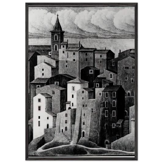 GENAZZANO ABRUZZI NOVEMBER 1929 1929 - MC Escher 70x100 cm / 28x40 inches Framed Art Print – Black Wooden Frame | Maurits Cornelis Escher Prints