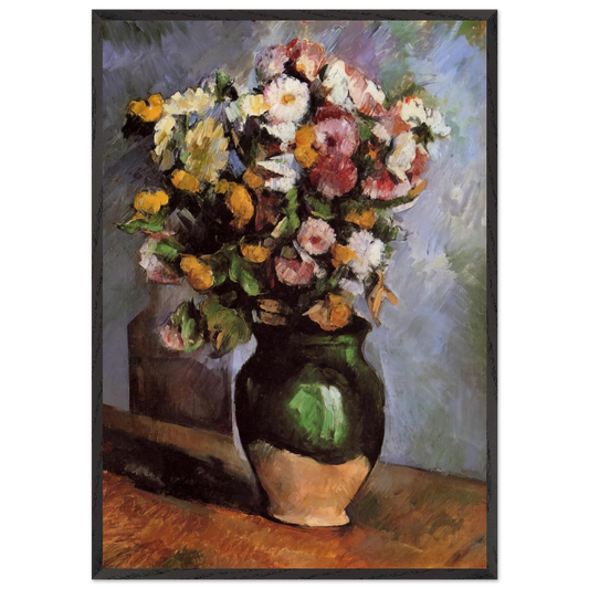 Flowers in an Olive Jar - Paul Cezanne 70x100 cm / 28x40 inches Framed Art Print – Black Wooden Frame