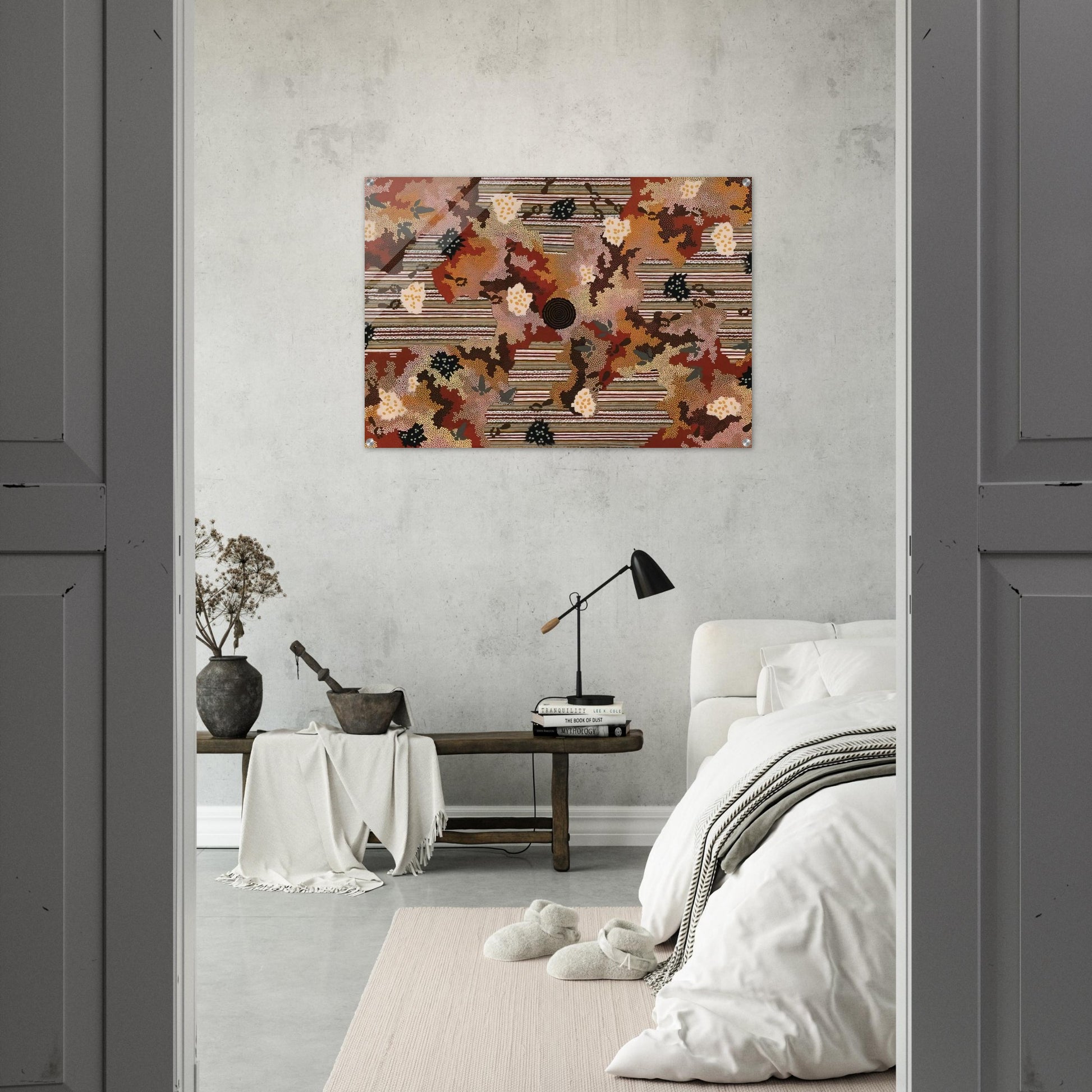 Wildflowers at Yabbierangu - 1991 - Clifford Possum Tjapaltjarri Acrylic Print - 70x100 cm / 28x40″ inches