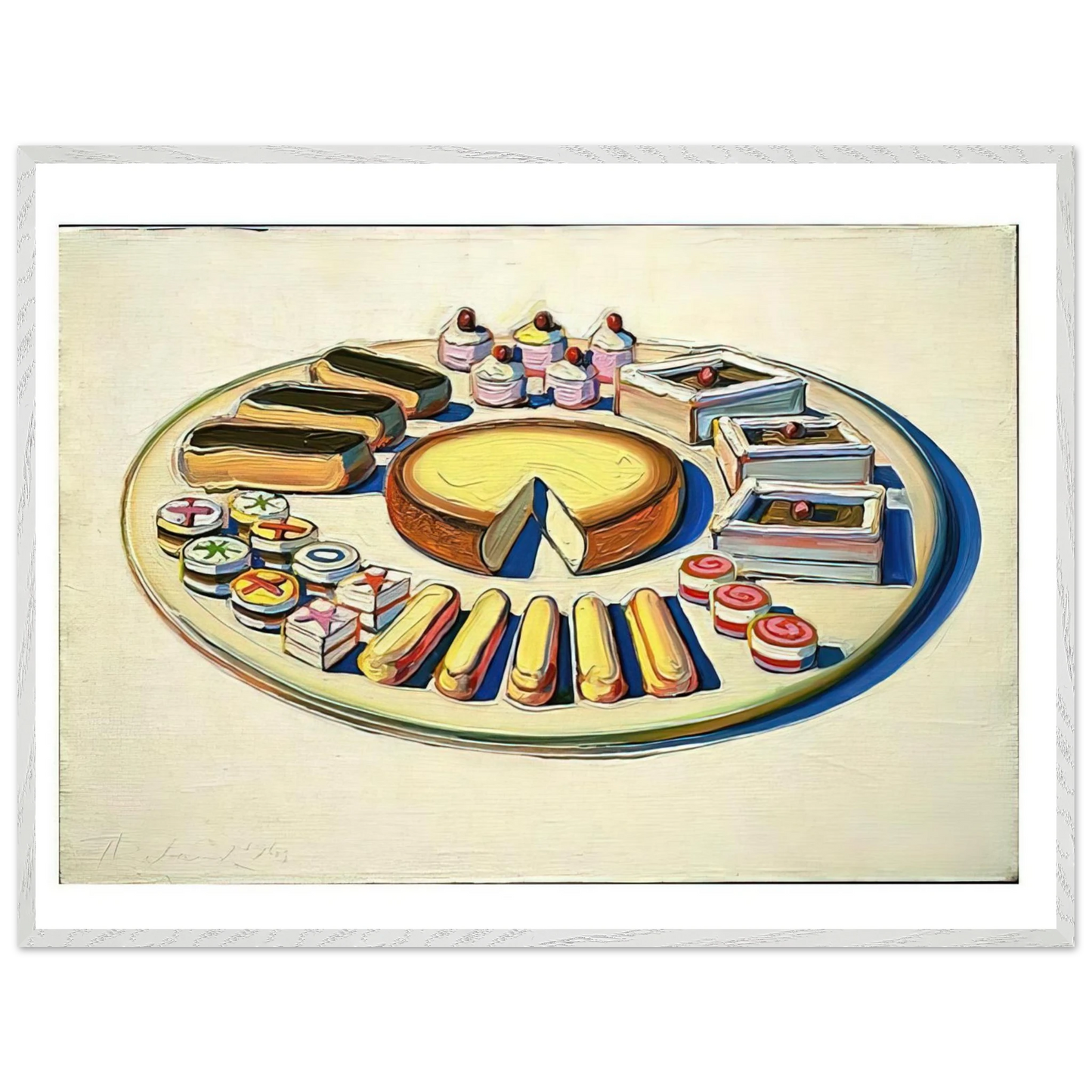 Wayne Thiebaud - French Pastries - 1963 Wall Art - 21x29.7 cm / 8x12" - Premium Wooden Framed Poster With Fine Art Paper-canvas - Wood frame