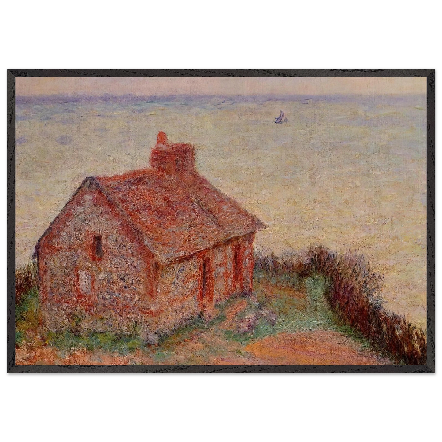Customs House Rose Effect - claude monet 70x100 cm / 28x40 inches Framed Art Print – Black Wooden Frame