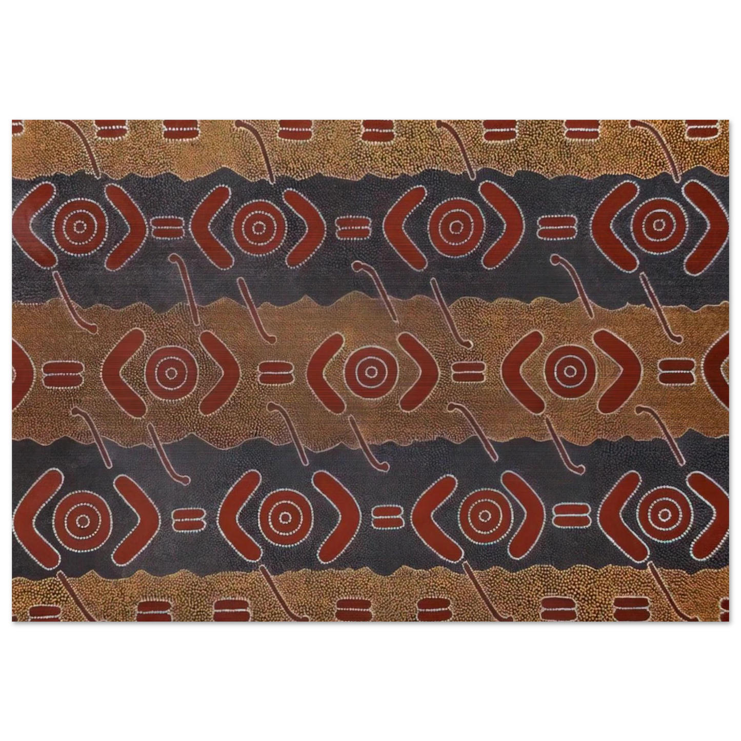 Men's Dreaming - Native Art - Clifford Possum Tjapaltjarri Brushed Aluminum Print - 70x100 cm / 28x40 inches | Clifford Possum Tjapaltjarri Aluminum Print | Clifford Possum Tjapaltjarri Prints