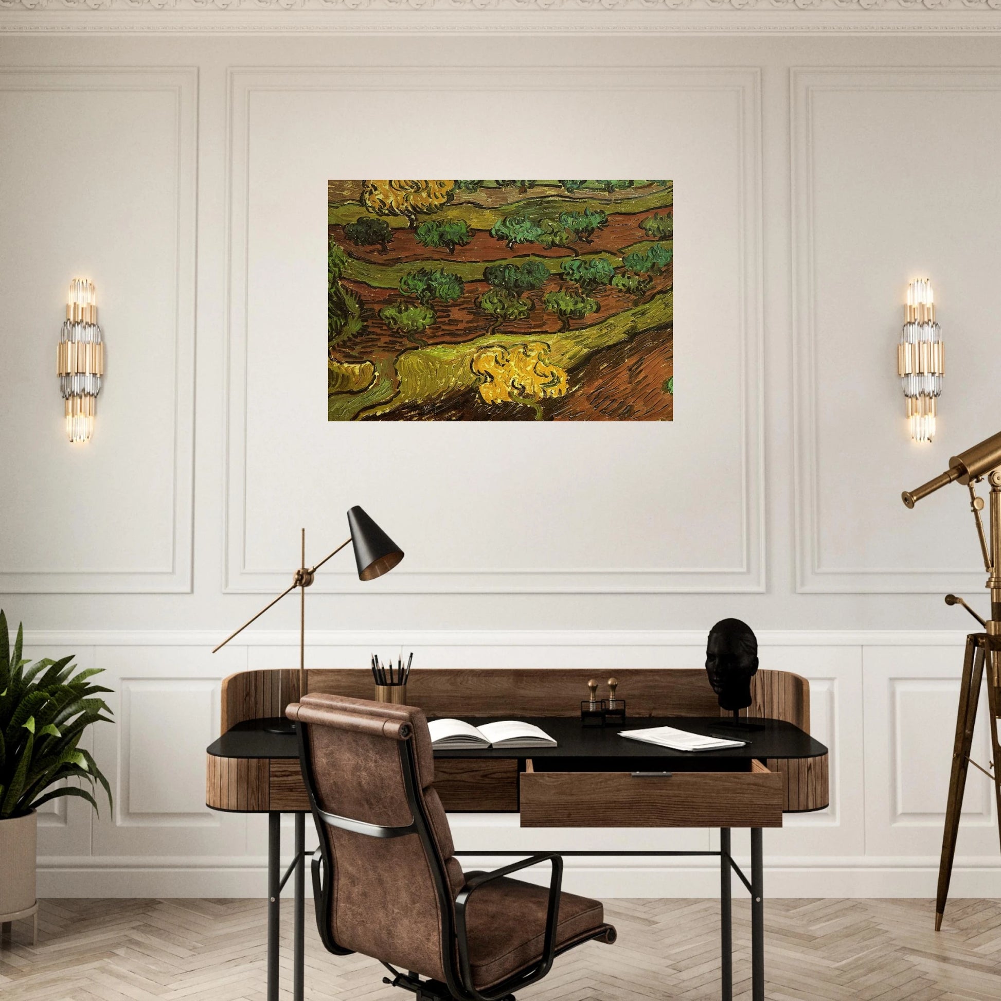 Olive Trees against a Slope of a Hill - Vincent van Gogh Brushed Aluminum Print - 70x100 cm / 28x40 inches | Vincent van Gogh Aluminum Print | Vincent van Gogh Prints