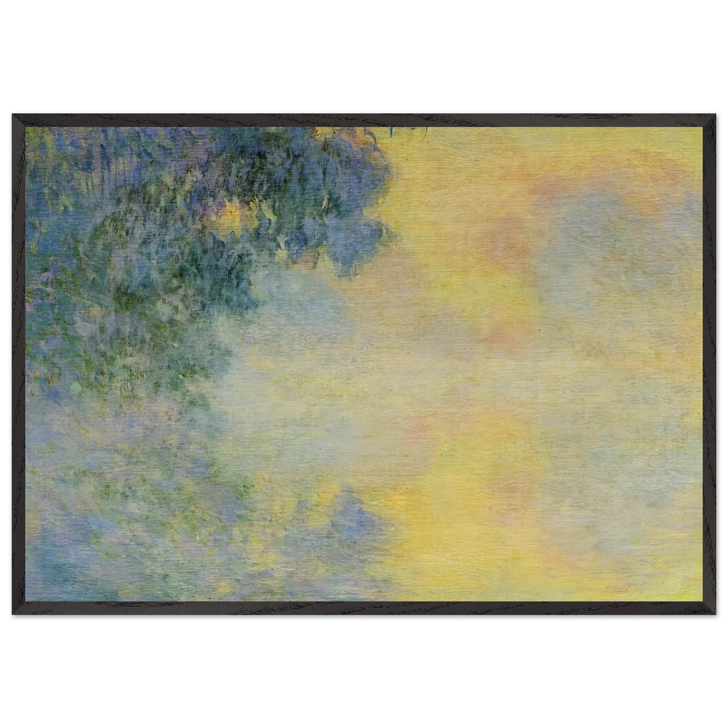 Misty Morning on the Seine Sunrise - claude monet 70x100 cm / 28x40 inches Framed Art Print – Black Wooden Frame