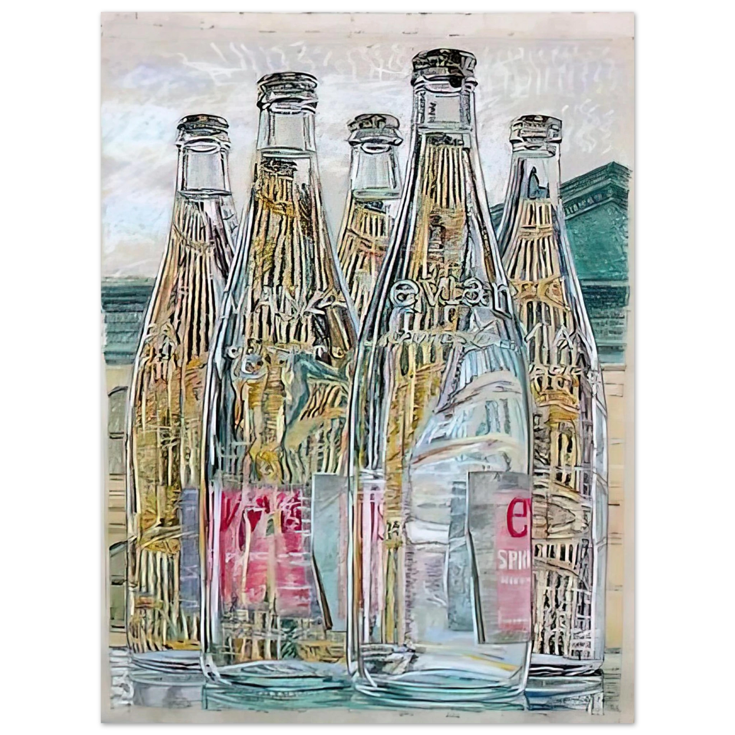 Janet Fish - EVIAN BOTTLES 1976  75x100 cm / 30x40inches Fine Art Poster
