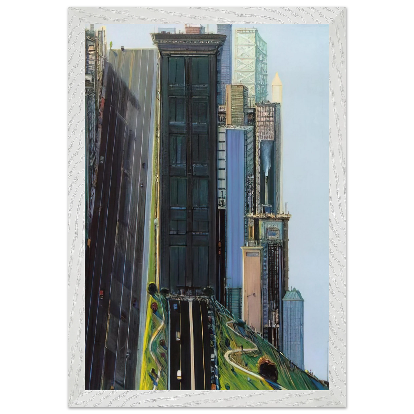 Wayne Thiebaud - Hill Street Day City - 1981 Wall Art - 21x29.7 cm / 8x12" - Premium Wooden Framed Poster With Fine Art Paper-canvas - Black frame