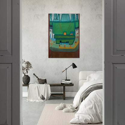 CITY AT THE FOOT OF THE MOUNTAINS LANDSCAPE - Jerzy Nowosielski Brushed Aluminum Print - 70x100 cm / 28x40 inches | Jerzy Nowosielski Aluminum Print | Jerzy Nowosielski Prints