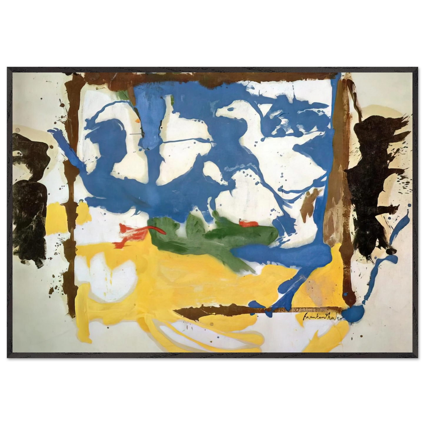 Helen Frankenthaler - Swan Lake #2 - 1961 Wall art - 21x29.7 cm / 8x12" - Premium Wooden Framed Poster With Fine Art Paper-canvas - Black frame